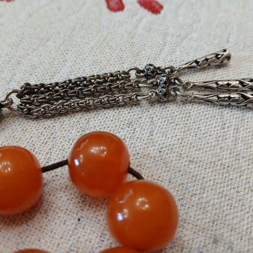 Mastic Worry Beads used, bakelite, vintage metal details