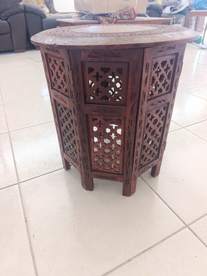 Handmade Indian Sheesham wood and brass side table