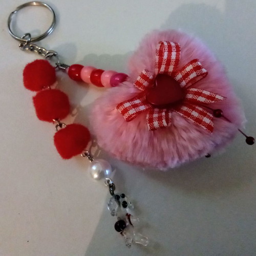 Handmade Valentine's heart keychain pink and red, new