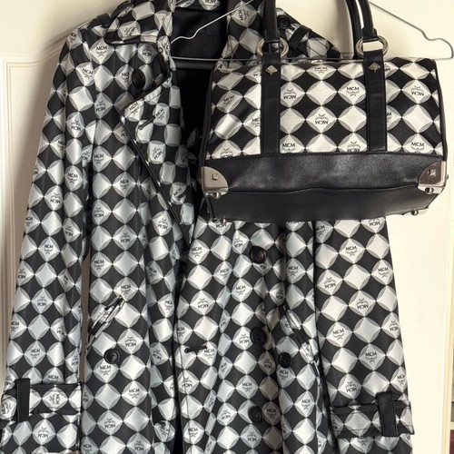 MCM bag and trench coat like new, black and white