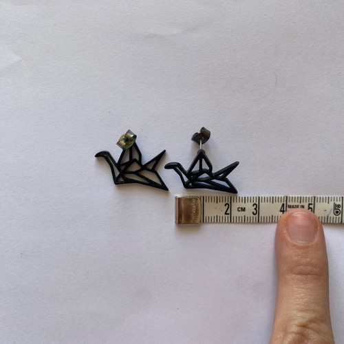 Origami earrings with swan used, black