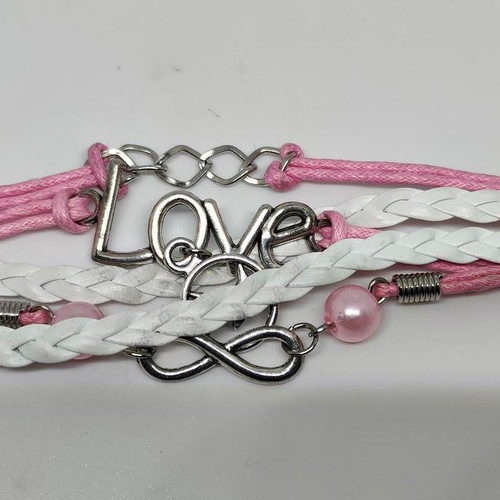 Handmade multistrand Love bracelet with infinity and metallic details like new