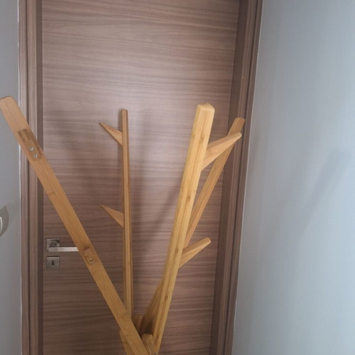 WENKO Mikado Bamboo clothes rack used, foldable with 8 hooks
