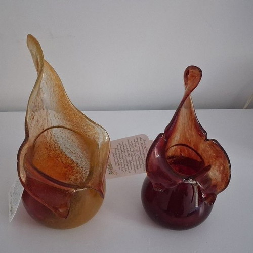Ζευγάρι χειροποίητα βάζα από art glass στυλ Murano