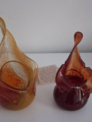 Ζευγάρι χειροποίητα βάζα από art glass στυλ Murano
