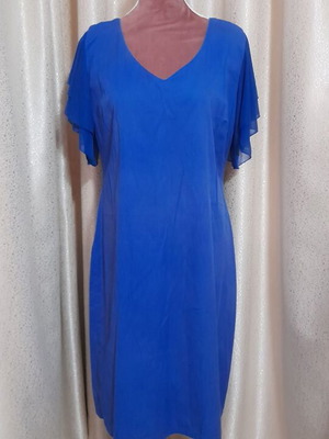 Blue dress with flutter sleeves and V-neck