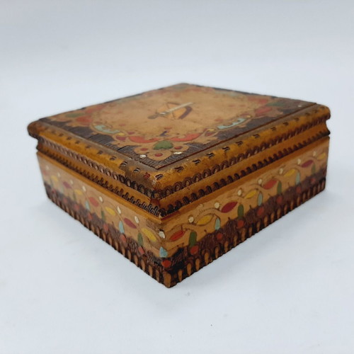 Vintage wooden hand-painted cigarette box, 70s