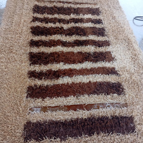 Handmade rug with leather, beige and brown