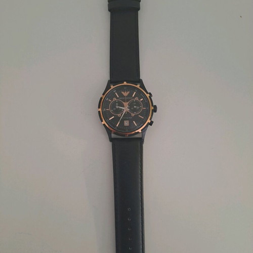 Emporio Armani men's wristwatch like new, black dial with gold accents