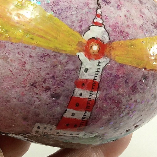 Painted stone with protective varnish "Lighthouse" made to order