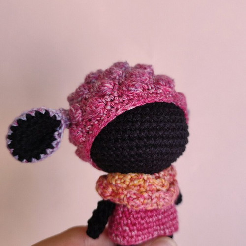 Amigurumi doll new, black girl with pink dress
