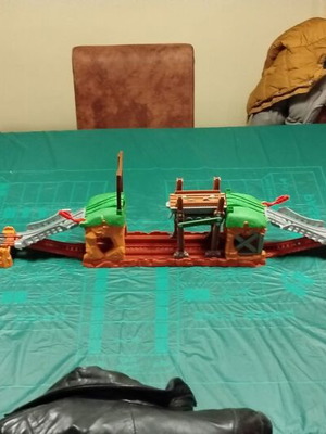 Thomas trains used, set with tracks and bridge