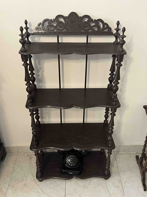 Antique living room étagère with carving, used
