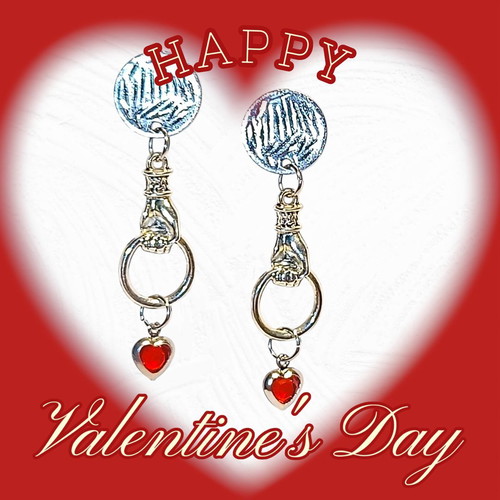 Handmade stainless steel Saint Valentine earrings with hearts, new