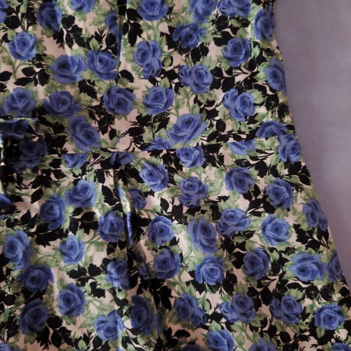Vintage cotton dress with blue rose print and bow