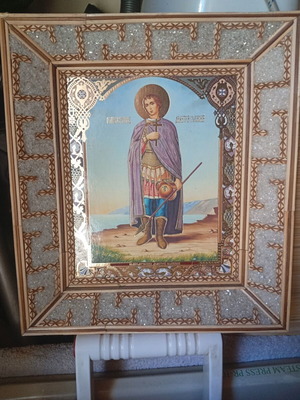 Handmade wooden icon of Saint Demetrios like new, 29×31 cm