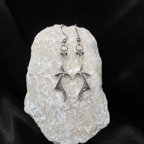 Bat wing earrings used, silver, handmade
