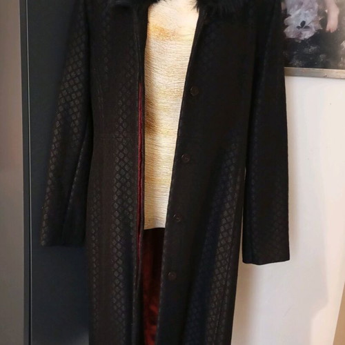 Woolen women's coat like new with fur collar, black, size M/L