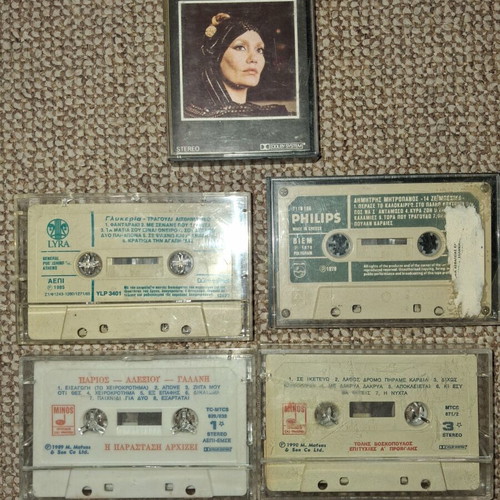 Vintage cassette tapes used, pack of 5 with Greek artists