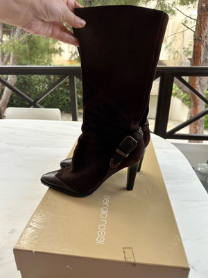Sergio Rossi high-heeled boots size 39 like new, suede and leather brown