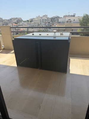 Veranda or garden table with 4 bamboo chairs and glass top