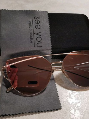 See You Optics sunglasses used, metallic pink gold with mirror lens