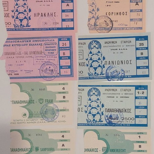 Panathinaikos used collectible football tickets collection 1987-1992