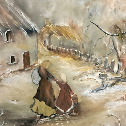 Winter landscape large with gold frame new