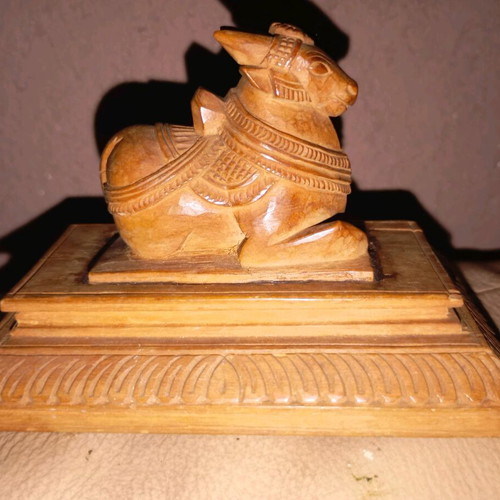 Wooden Nandi Figurine used, Hindu sacred bull collectible