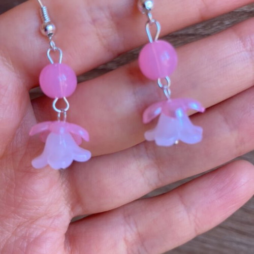 Handmade earrings pink with silver metal details made to order