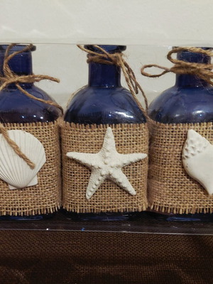 Set of 3 glass decorative bottles cobalt blue, new