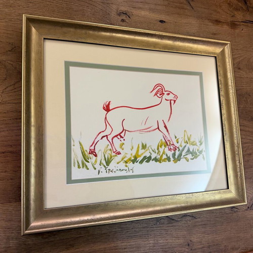 G. Stathopoulos artwork Goat in frame like new