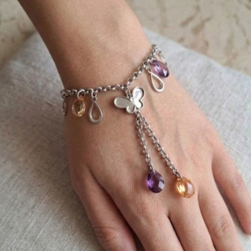 Silver 925 bracelet with natural amethyst and citrine crystals new