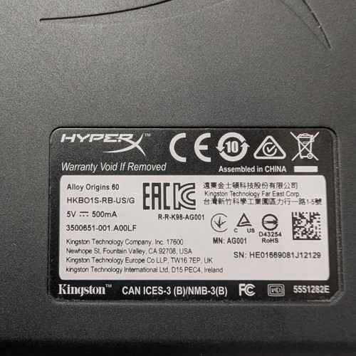 HyperX Alloy Origins 60 Gaming mechanical keyboard 60% used with HyperX Red switches and RGB lighting