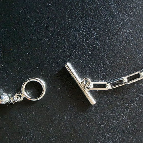 925 Sterling Silver Necklace and Bracelet Set with Natural Pearls and Paperclip Chain