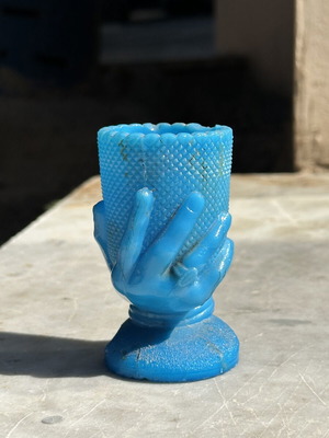 Vintage Blue Opaline Hand-Shaped Glass Used Decoration