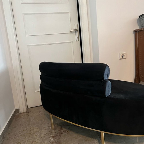 Inart sofa in like new condition with black velvet and gold metal legs