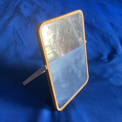 Small bamboo tabletop mirror 16x23cm with metal stand