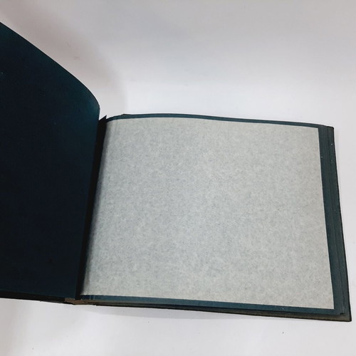 Vintage photo album 60s green embossed cloth with leather tie, 25 leaves