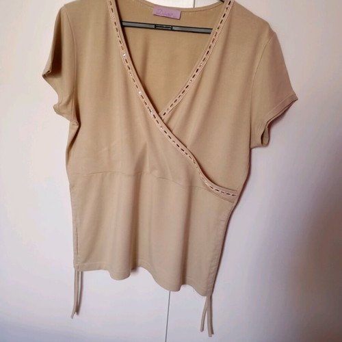 Cotton stretch blouse beige with beads, like new, size L