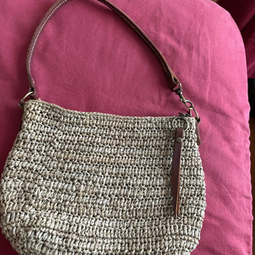 Sans Arcidet Paris Raffia Leather Shoulder Bag like new, beige and brown