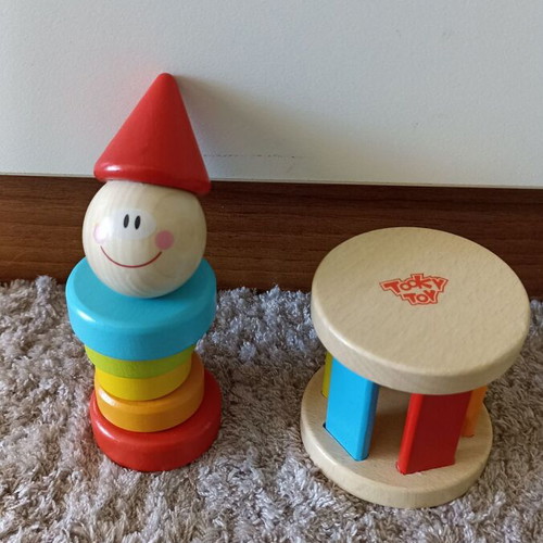 Wooden colorful Tooky Toy rattles like new, set of 2
