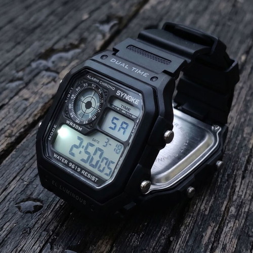 Synoke Dual Time 9619 digital watch new, black