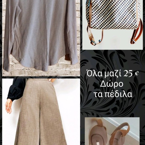 Zoya set blouse, palazzo pants, backpack bag like new, gift sandals 38