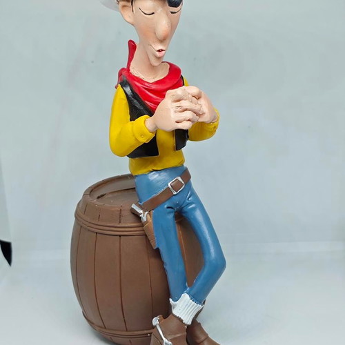 Lucky Luke collectible figure in barrel like new 19cm