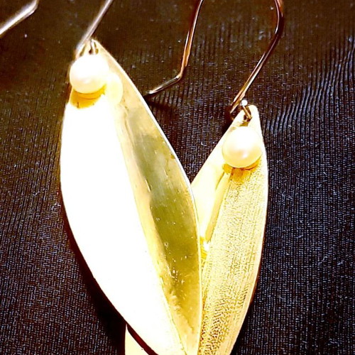 Olives earrings silver 925 with copper and natural pearls, handmade new