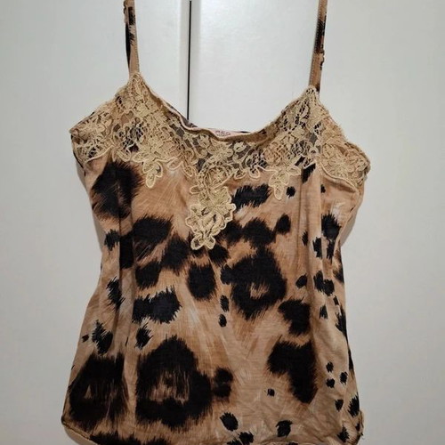 Red Valentino Brown Leopard Lace Trim Camisole Size 44