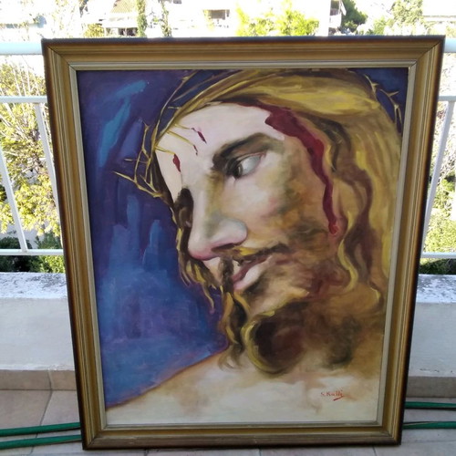 Sotiria Ralli oil painting used, Christ with crown of thorns