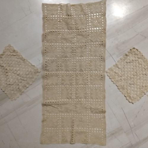 Handmade crochet table runner with two ecru napkins 40x86
