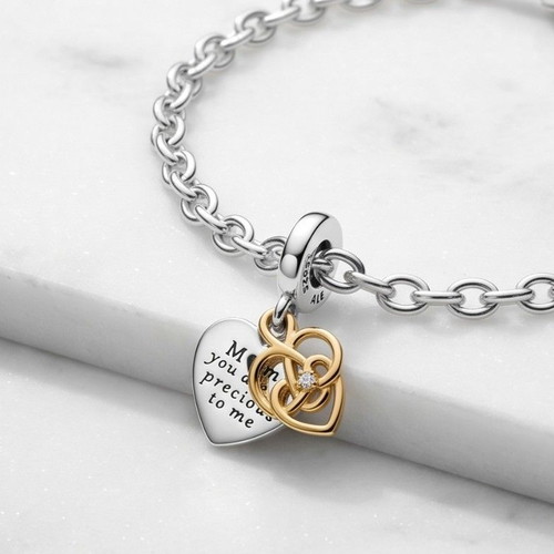 Pandora double heart charm S925 ALE, new, gold and silver